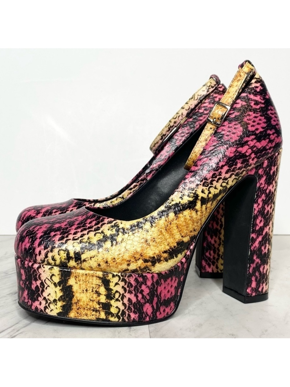 Jeffrey Campbell Okurr Chunky Platform Snakeprint Leather Pump 7 1/2